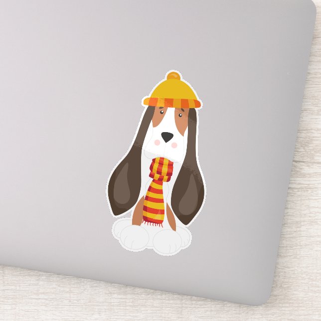 Autumn Dog, Cute Dog, Basset Hound, Scarf, Hat (Detail)