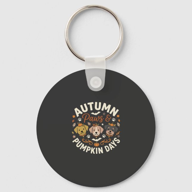 Autumn Dog Pumpkin Paws Key Ring (Front)