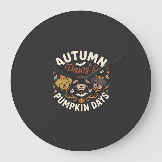 Autumn Dog Pumpkin Paws Large Clock (Front)