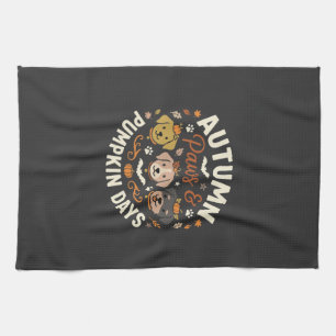 Autumn Dog Pumpkin Paws Tea Towel