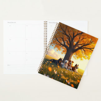 Autumn Dogs Resting Under Big Tree Planner