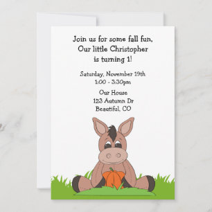 Autumn Donkey 1st Birthday Invitation