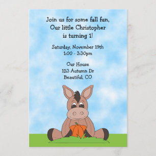 Autumn Donkey 1st Birthday Invitation