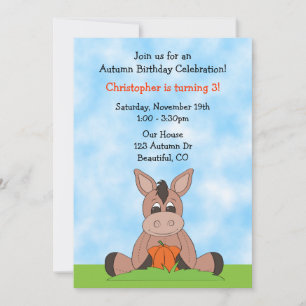 Autumn Donkey Birthday Invitation for Boys