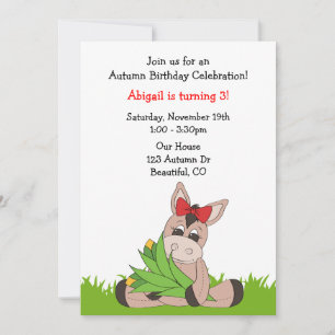 Autumn Donkey Birthday Invitation for Girls
