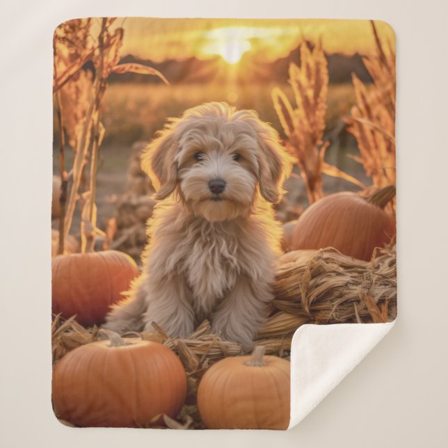 Autumn Doodle Dog Sherpa Blanket (Front)