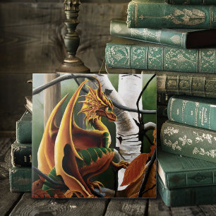 Autumn Dragon Orange Green Fantasy Tile