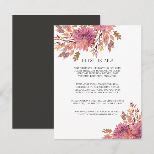 Autumn Dream | Elegant Wedding GUEST DETAILS Invitation (Front/Back)