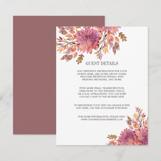 Autumn Dream | Elegant Wedding GUEST DETAILS Invitation (Front/Back)