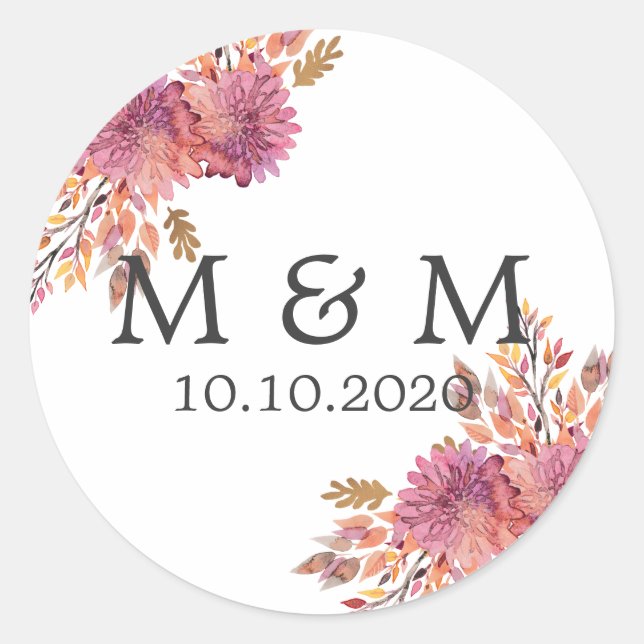 Autumn Dream | Wedding Classic Monogram Classic Round Sticker (Front)