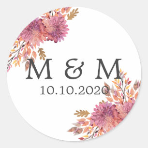 Autumn Dream Wedding Classic Monogram Classic Round Sticker