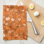 Autumn Dreaming Kitchen Towel<br><div class="desc">Add a touch of autumn to your kitchen decor with this festive fall towel. It features a hand drawn illustrated pattern made up of pumpkins,  apples,  leaves,  acorns,  and flowers in shades of orange.</div>
