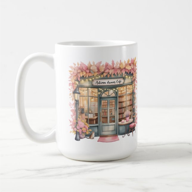 Autumn Dreams Café Mug — Cozy Floral Bookshop  (Left)
