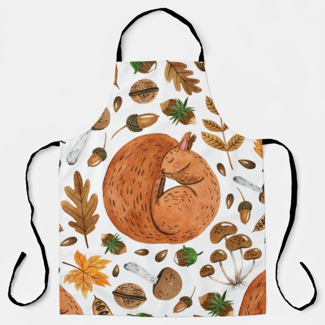 Autumn Dreams: Watercolor Squirrel Haven Apron (Front)