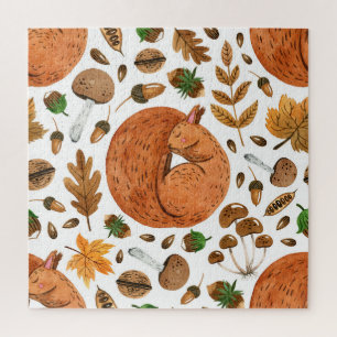 Autumn Dreams: Watercolor Squirrel Haven Jigsaw Puzzle