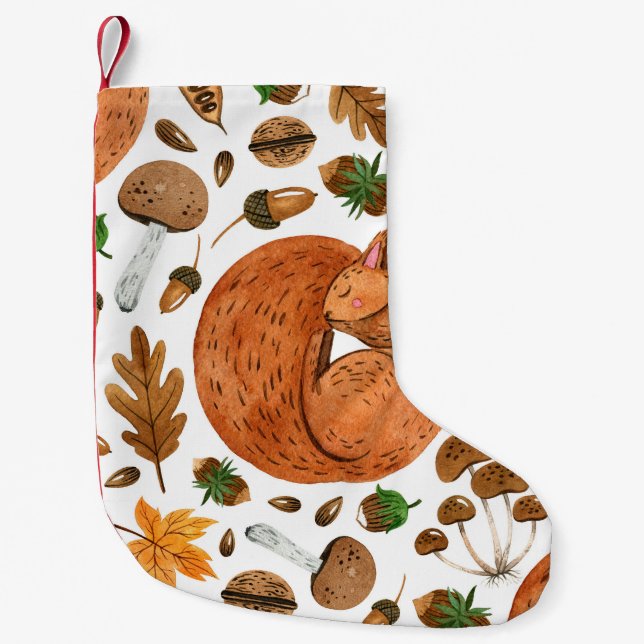 Autumn Dreams: Watercolor Squirrel Haven Small Christmas Stocking (Front)