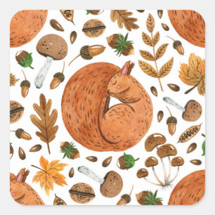Autumn Dreams: Watercolor Squirrel Haven Square Sticker