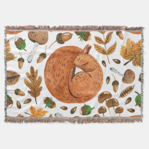 Autumn Dreams: Watercolor Squirrel Haven Throw Blanket