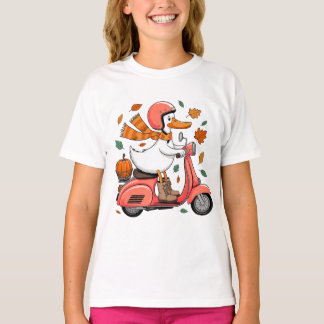 Autumn Duck Vespa Pumpkin Scooter Ride Fall Leaves T-Shirt