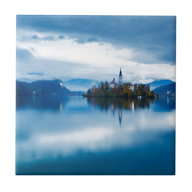 Autumn dusk at Lake Bled Tile (Front)