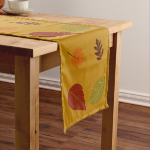 Autumn Earth-Tone Colours Fall Leaves Pattern Short Table Runner