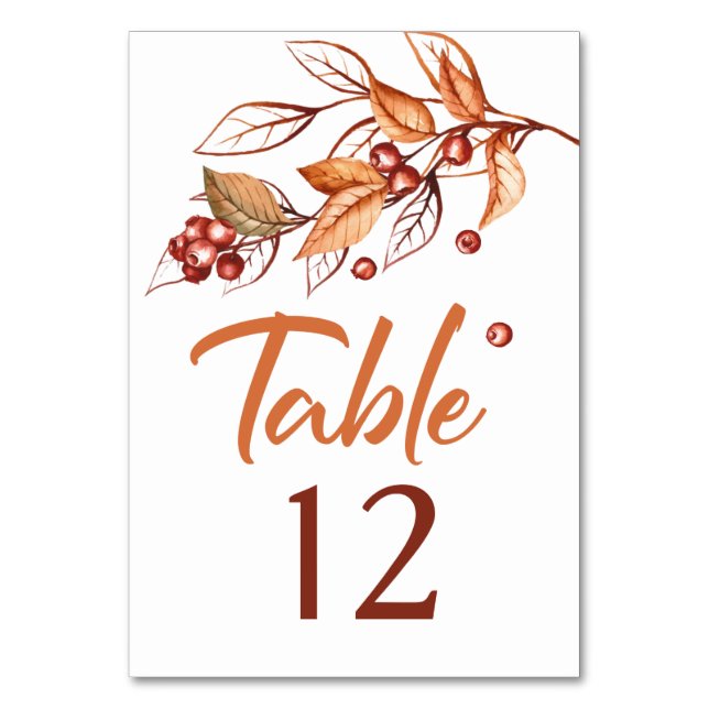 Autumn Earth tone Terracotta Wedding Table Number (Front)