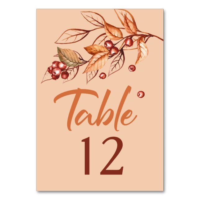 Autumn Earth tone Terracotta Wedding Table Number (Front)
