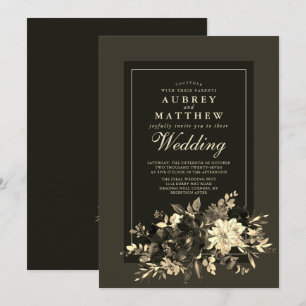 Autumn Earth Watercolor Dried Floral Spray Wedding Invitation