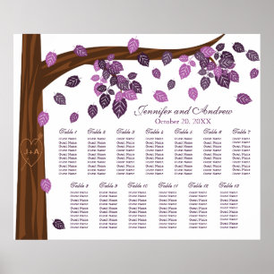 Autumn Eggplant Falling Leaves Seating Chart