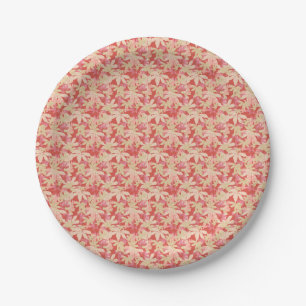 Autumn elegance, coral, peach maple leaf pattern paper plate