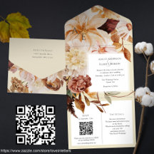 Autumn Elegance, fall wedding invite with QR rsvp