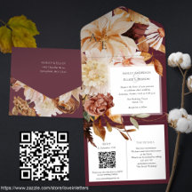 Autumn Elegance, fall wedding invite with QR rsvp