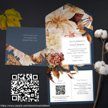 Autumn Elegance, fall wedding invite with QR rsvp