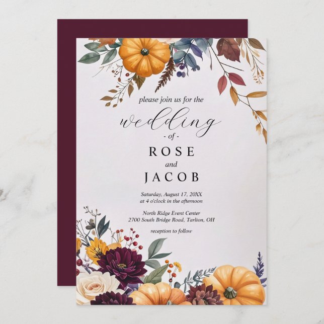 Autumn Elegance Wedding Invitation (Front/Back)