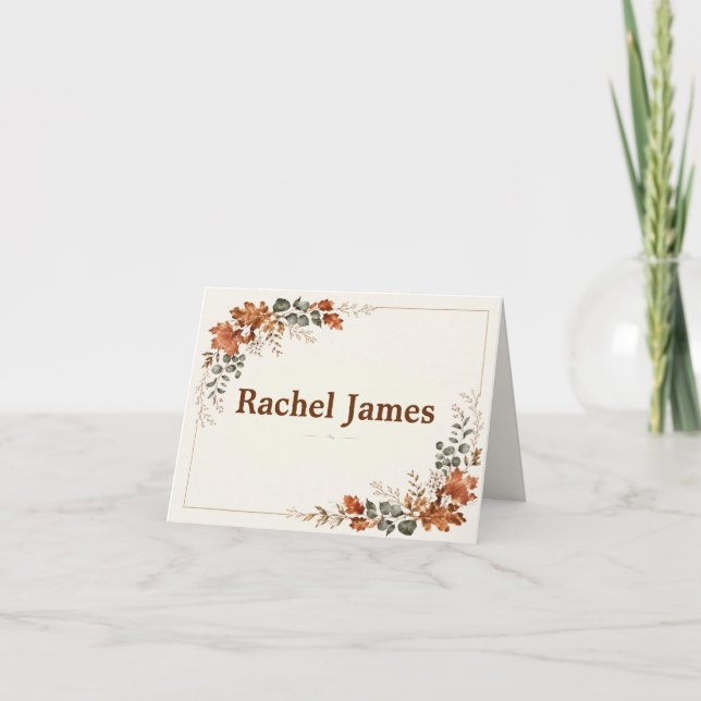 Autumn Elegant Fall Rustic Leaf Table Place Card (Front)
