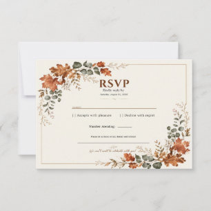 Autumn Elegant Fall Rustic Leaf Timeless Wedding RSVP Card