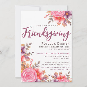 Autumn Elegant Floral Friendsgiving Potluck Dinner Invitation