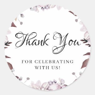 Autumn Elegant Purple Flowers Foliage Thank You Classic Round Sticker