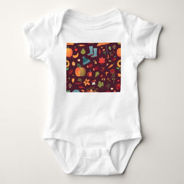 Autumn elements, dark background, vintage baby bodysuit (Front)