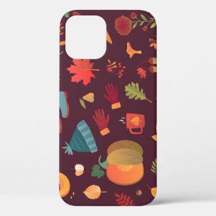 Autumn elements, dark background, vintage iPhone 12 case