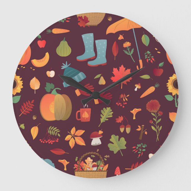 Autumn elements, dark background, vintage large clock (Front)