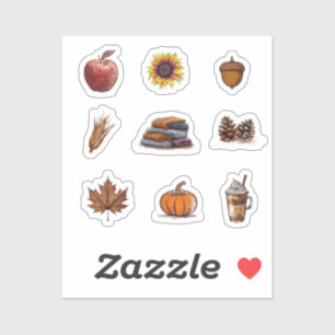 Autumn Elements Stickers: Pumpkin, Leaf, Latte