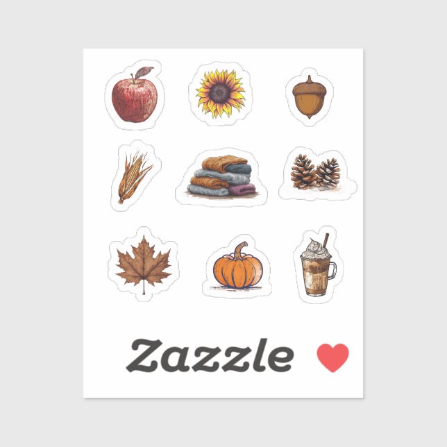 Autumn Elements Stickers: Pumpkin, Leaf, Latte (Sheet)