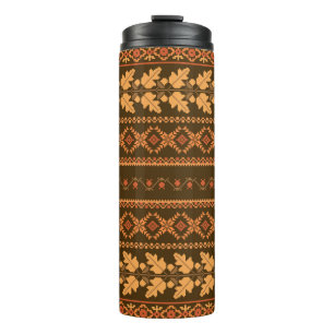 Autumn embroidered cross-stich retro striped backg thermal tumbler