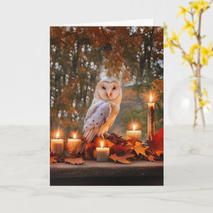 Autumn Equinox Barn Owl and Candles Fall Colours  Card