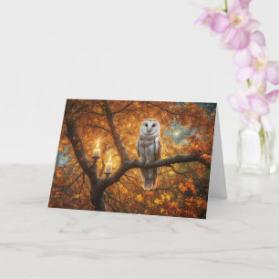 Autumn Equinox Beautiful Owl Candles and Fall  Card