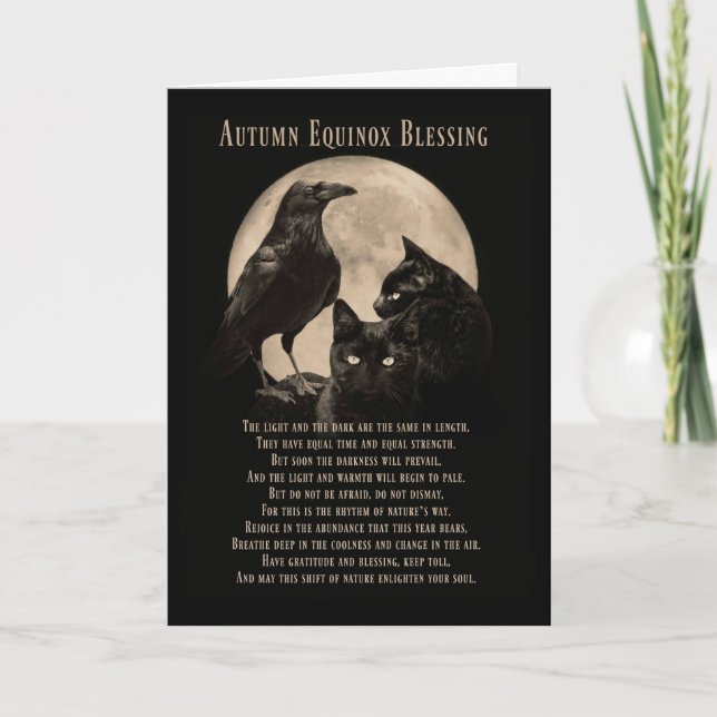 Autumn Equinox Mabon Blessing Raven and Cats Card (Front)