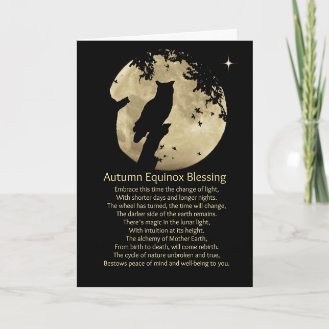 Autumn Equinox Owl and Moon Blessings Card (Front)