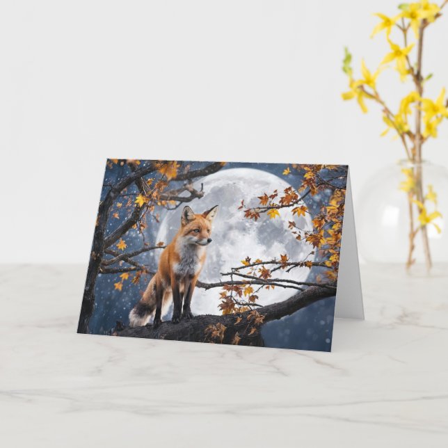 Autumn Equinox with Full Moon Fox and Autumn Card (Yellow Flower)