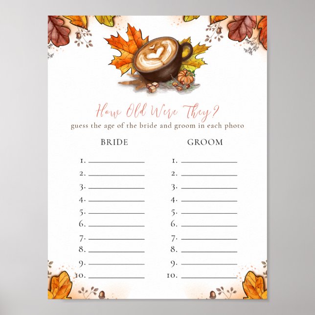 Autumn Espresso Love Is Brewing Bridal Shower Game Poster (Front)